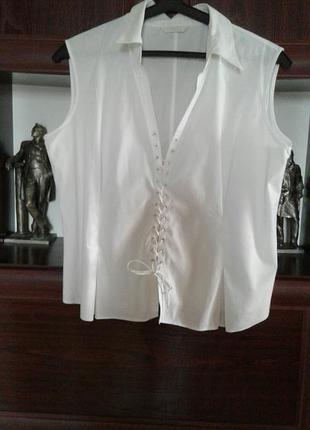 Белая блузка без рукавов на шнуровке marks & spencer батал