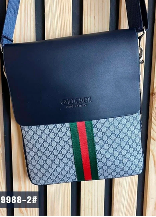 Мужская кожаная сумка Gucci через плечо.