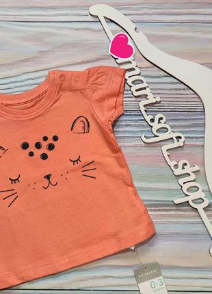 Оранжевая футболка primark с котом р. 0-3 мес