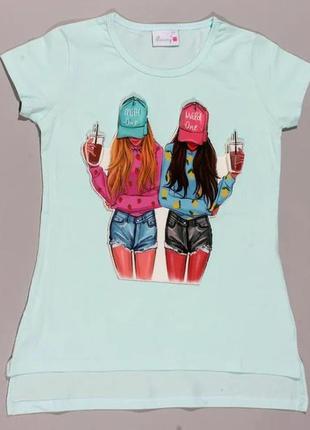 Удлиненная футболка-туника для девочки с ярким принтом
