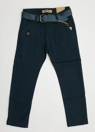 Стильные темно-синие котоновые брюки для мальчика в школу, р.122