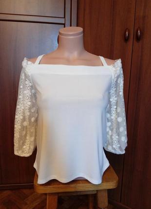 New look белая блузка 44 размер топ 44 р с кружевом