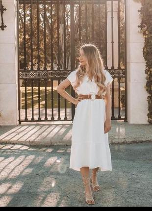 Zara белое платье с поясом l