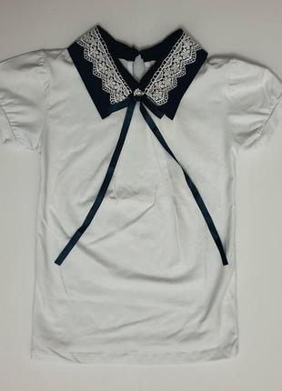 Подростковая белая школьная блузка с коротким рукавом