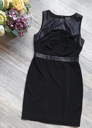 Шикарное женское черное платье сарафан с кожаными вставками р....