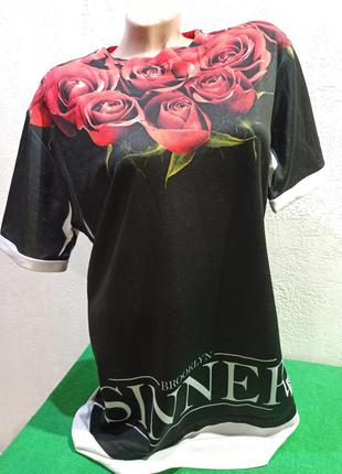 Шикарная футболка в 3d розы от бренда s&d -m