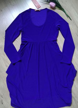Универсальное трикотажное синее платье миди flam mode paris с ...