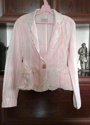 Пиджак жакет льняной розовый в полоску per una