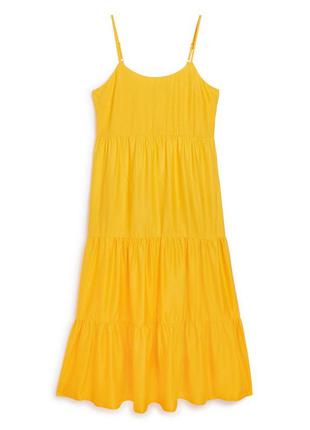 Яркий,сочный желтый сарафан, платье воланами primark