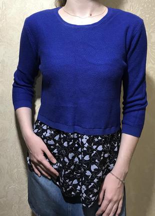 Синий свитер с блузкой от next {размер s/m}