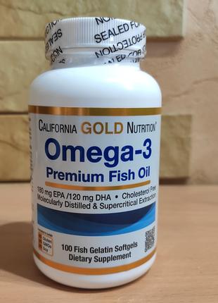 Омега-3 от California Gold Nutrition, в банке 100 капсул