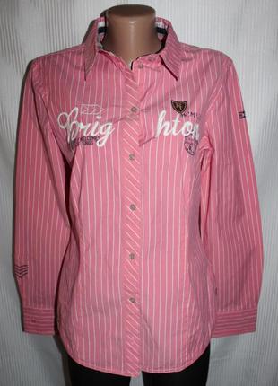 Рубашка приталеная розовая полоска хлопок стрейч tom tailor 38р+