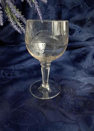 Мальцев! 19 века винный бокал на граненой ножке с ручной резьб...