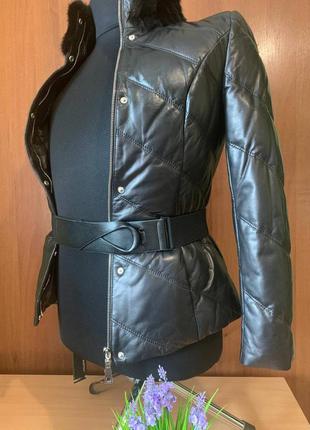 Boritray пуховик - куртка кожаный женский стильный, воротник н...