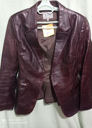 Кожаный коричневый шоколадный жакет пиджак куртка приталенная ...