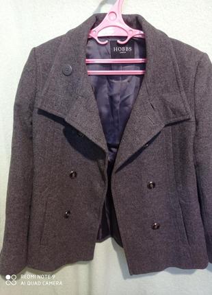 Серый жакет куртка воротник стойка двухбортный шерсть с кашемиром