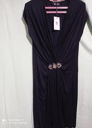Новое вискозное чёрное нарядное платье с камнями вискоза париж...