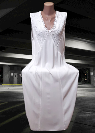 Шикарное белое платье из вискозы m&s с вышивкой на декольте, x...