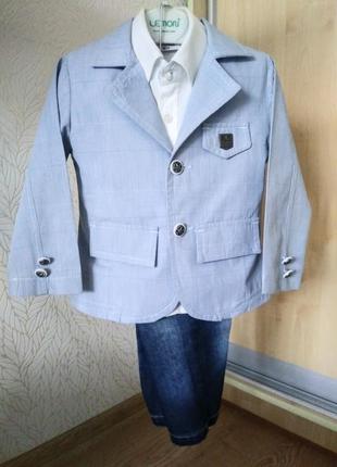 Стильный нарядный костюм-тройка (пиджак/рубашка/штаны) р.80