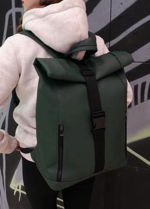 Rolltop рюкзак / экокожа / стильный женский зеленый рюкзак под...