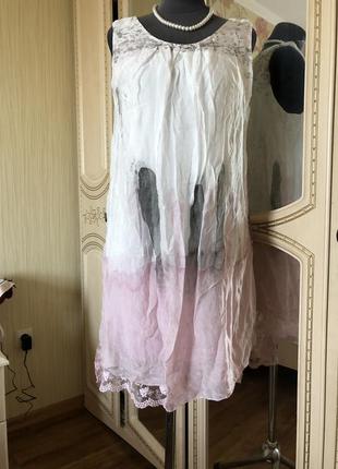 Воздушное шелковое платье натуральный шёлк шелк, кружево, бело...