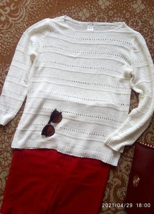 Белая кофта джемпер свитер пуловер ажур l