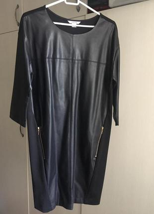 Стильное черное платье ostin  эко кожа и трикотаж