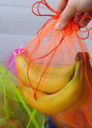 Эко мешочек из сетки оранжевый, эко торбочка, мешок для продук...