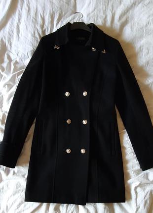 Универсальное осенне-зимнее шерстяное черное пальто с золотистыми