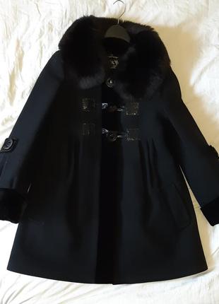 Свободное пальто черное с мехом колокольчик осеннее зимнее...