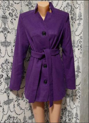 Модный Пиджак-пальто с поясом 42 размер фиолетовое/женское
