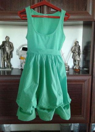Зеленый хлопковый сарафан ,платье с юбкой баллон ginatricot ту...