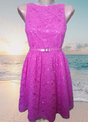 Нарядное розовое кружевное платье в пайетку m&s/гипюровое плат...