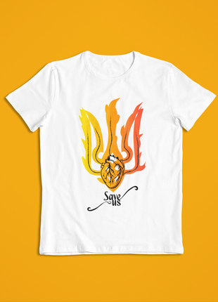 Мужская футболка белая герб украины огонь