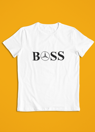 Мужская футболка белая мерседес босс, mercedes boss