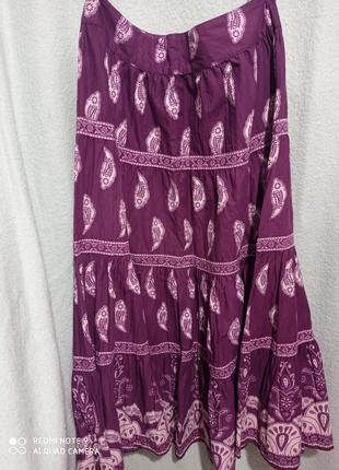 Длинная хлопковая пышная красивая юбка хлопок фиолетовая