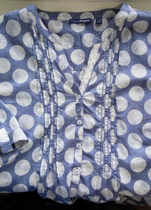 Хлопковая блуза рубашка с v-вырезом оверсайз принт горох