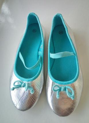 Балетки серебристые туфли лодочки для девочки