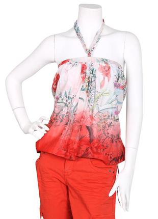 Воздушный топ футболка майка с открытыми плечами цветочный принт