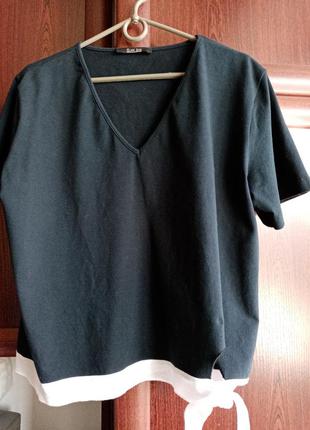 Комбинированный топ с v-вырезом футболка с узлом блузка оверсайз