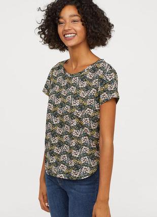 Натуральная базовая футболка топ блузка блуза в цветочный принт