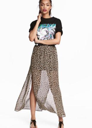 Леопардовая длинная юбка с разрезами длины миди животный принт