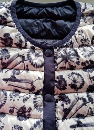 Двухсторонний пуховик куртка цветочный принт/тёмно-синий