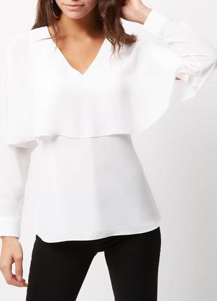Новая блуза белая блузка из креп ткани топ с v-вырезом оборкам...