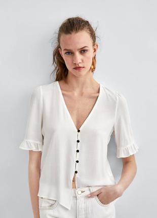 Натуральная рубашка топ на пуговицах блузка с рукавами оборками
