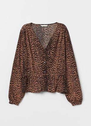 Натуральная блузка блуза с широкими рукавами в леопардовый принт