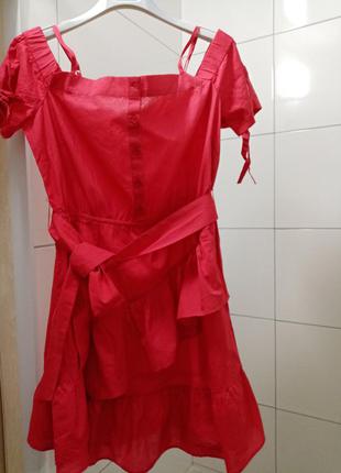 Хлопковое платье с поясом на пуговицах сарафан с оборками