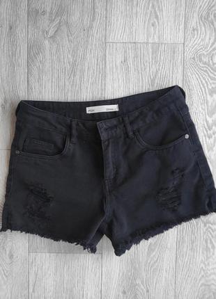 Чорні джинсові шорти короткі чорні жіночі рвані шорти fox денім