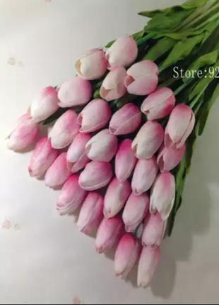Тюльпани штучні рожеві+білий - у наборі 5 штук, довжина 34см, дов