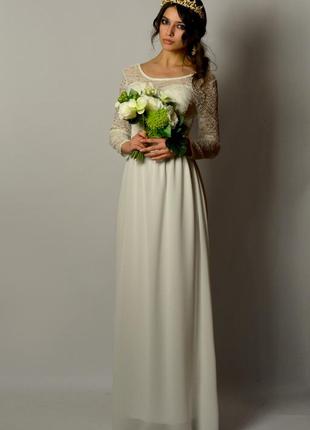 Красивейшее свадебное платье кружево шифон открытая спина рука...